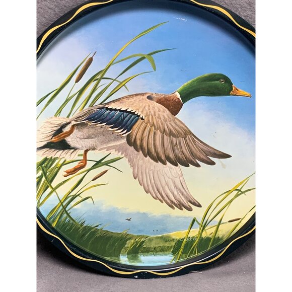Vintage Metal Duck Themed Wall Decor Plate by James Artig 11" Round Nature Art - Picture 9 of 13